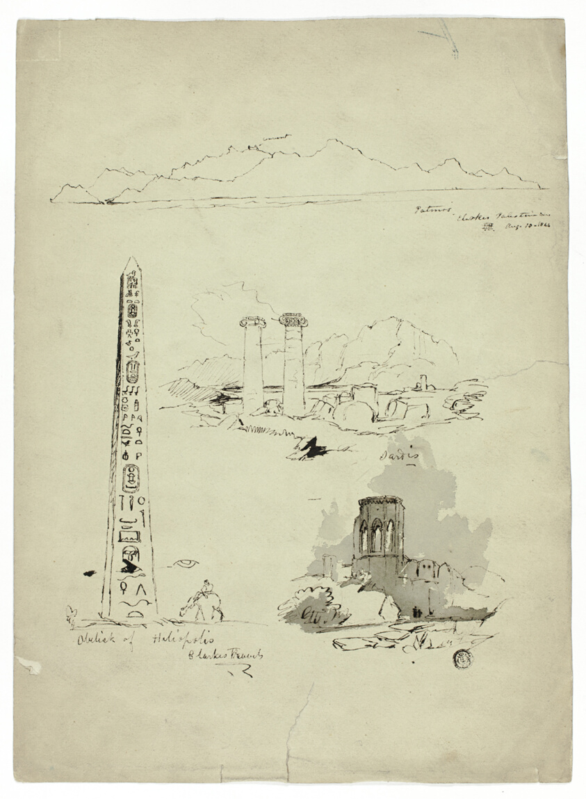 A work made of pen and black ink, with touches of brush and gray wash, on green wove paper.