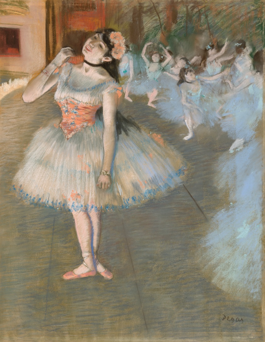 A work made of pastel on cream wove paper, edge mounted on board.