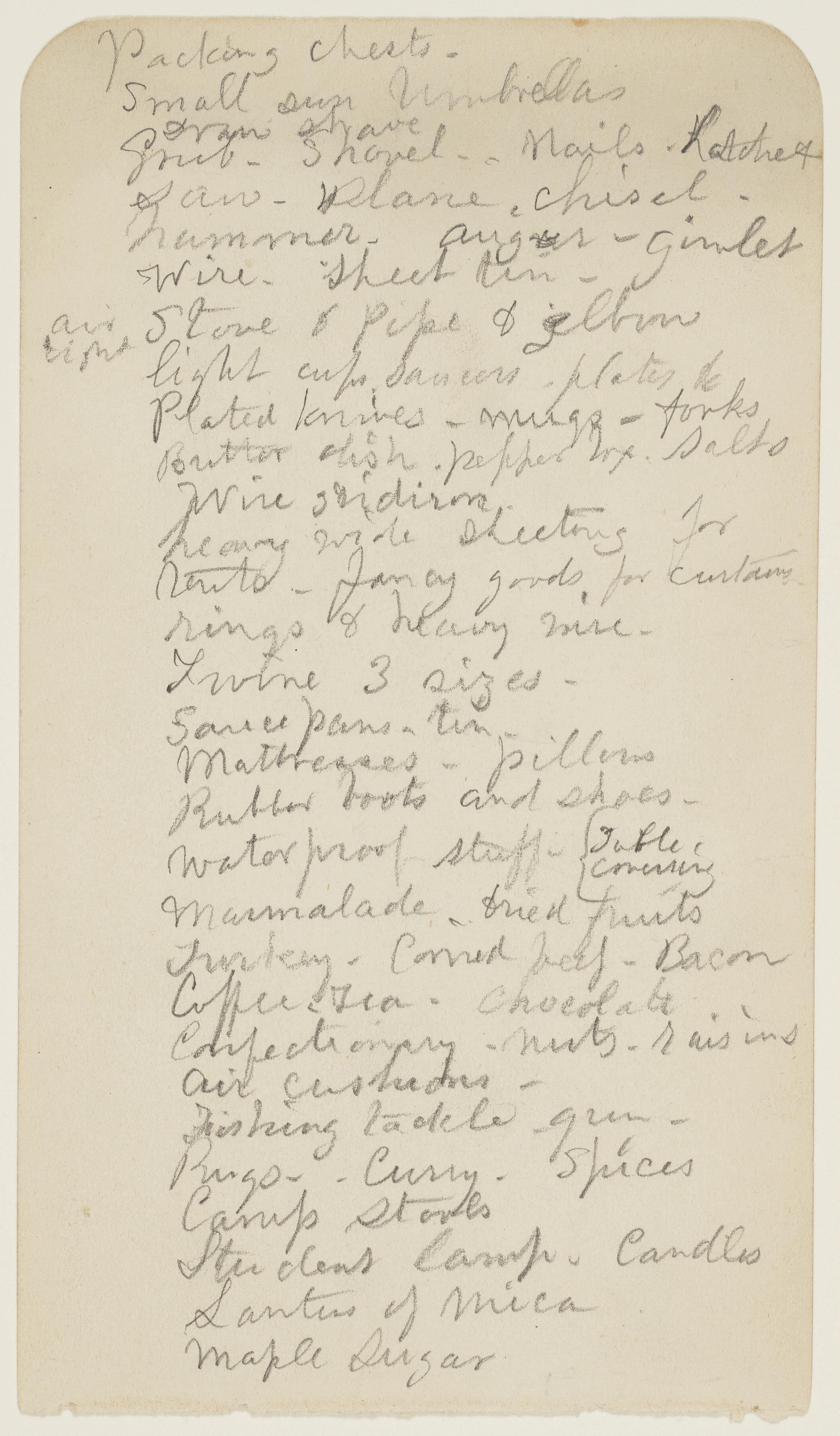 SUPPLY LIST, LAKE MILLINOCKET, MAINE