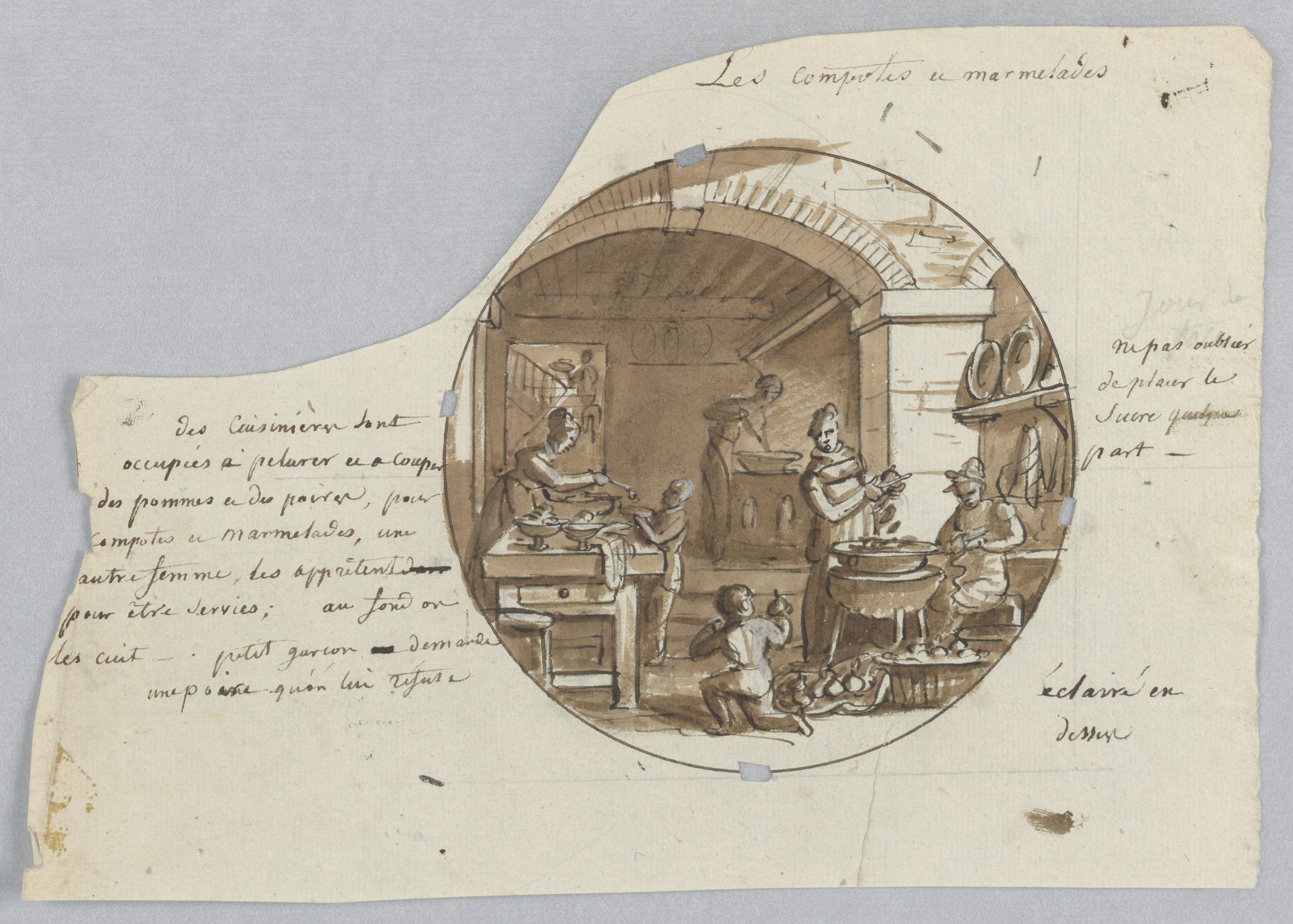 DESIGN FOR A PAINTED PORCELAIN PLATE, LES COMPOTES ET MARMELADES (COMPOTES AND MARMALADES) FOR THE SERVICE DES OBJETS DE DESSERT (DESSERT SERVICE)