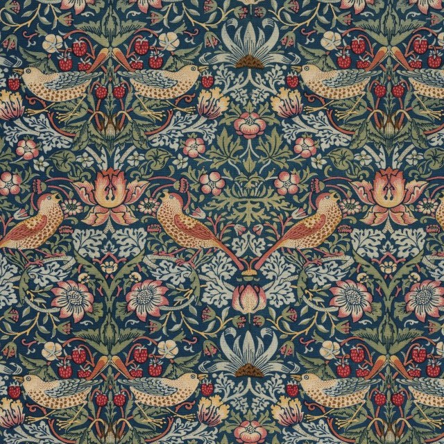 Detail of birds and strawberries from William Morris’s Strawberry Thief, printed about 1936. Cleveland Museum of Art, CC0.